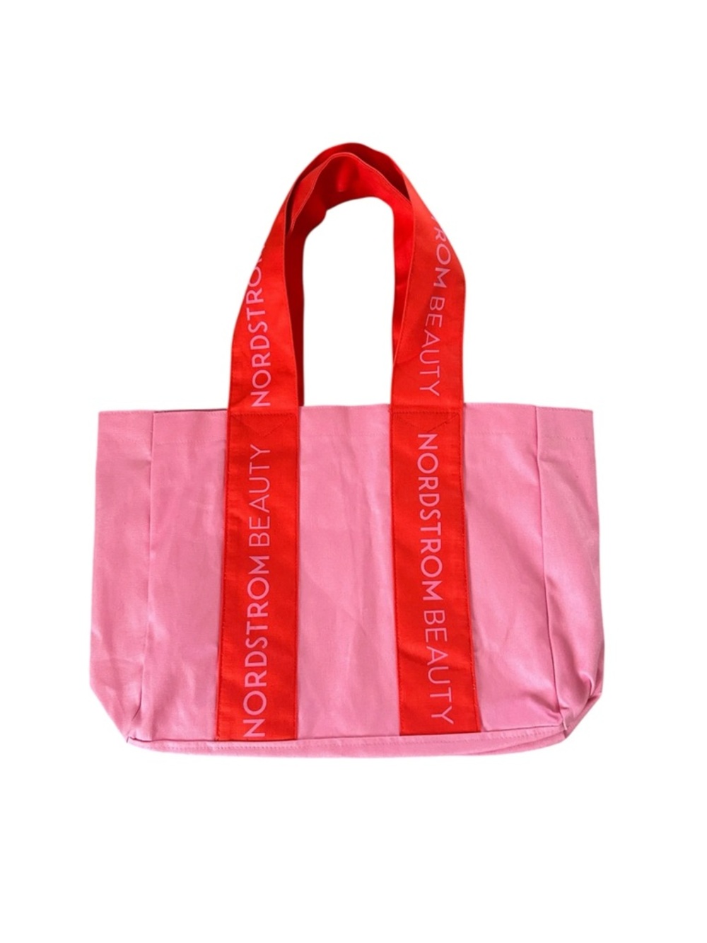 NEW Nordstrom Pink Tote with Red Logo Straps